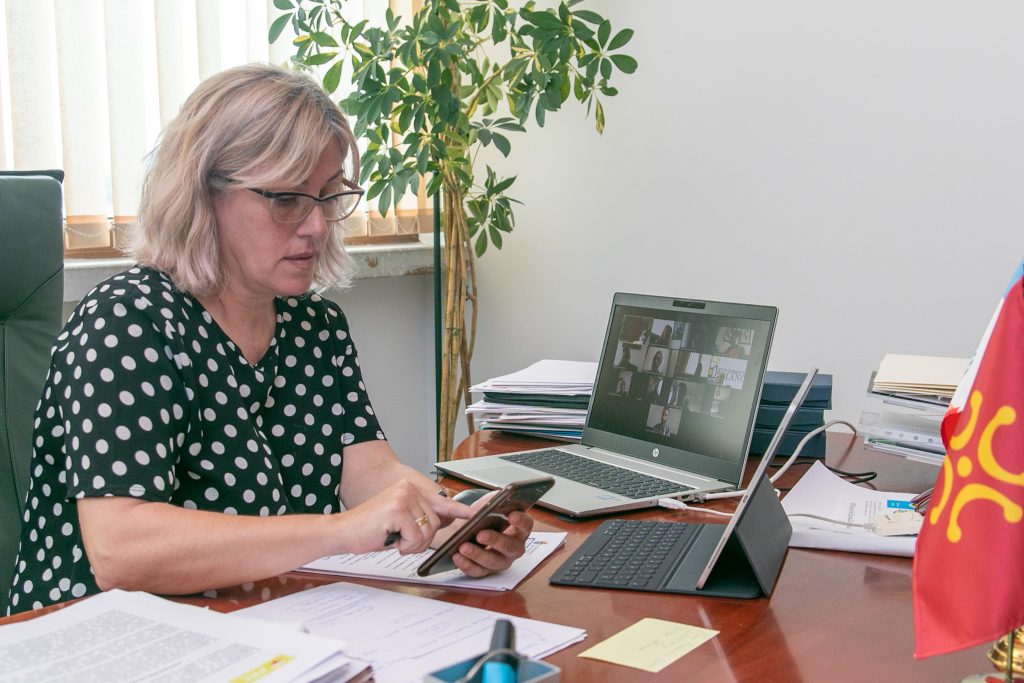 La alcaldesa, Rosa Díaz Fernández, presidiendo un pleno telemático de la Corporación de Polanco