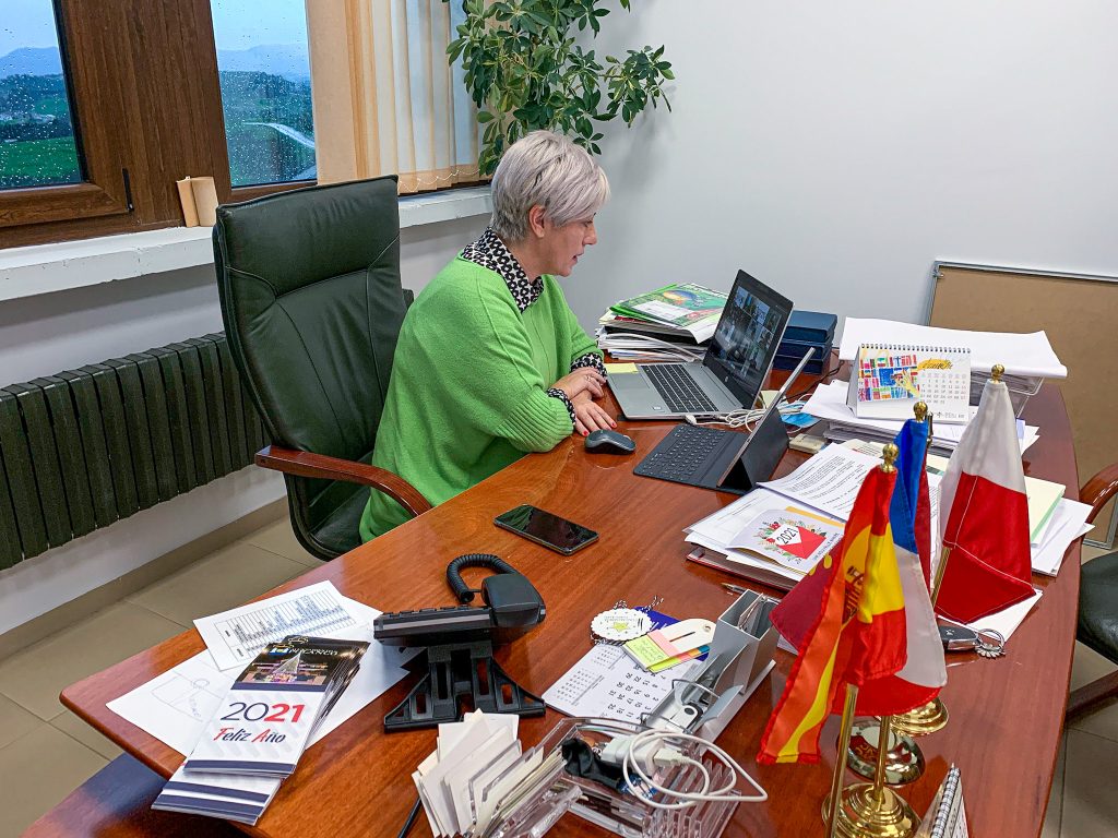 La alcaldesa de Polanco presidiendo un pleno telemático