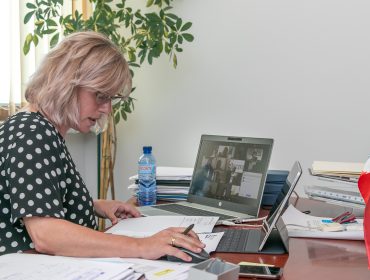 La alcaldesa, Rosa Díaz Fernández, dirigiendo el pleno telemático