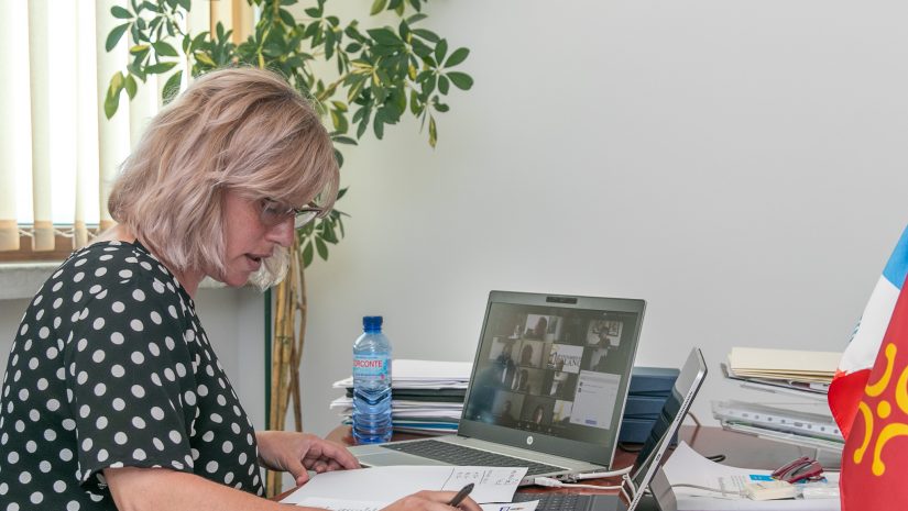 La alcaldesa, Rosa Díaz Fernández, dirigiendo el pleno telemático