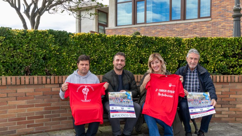 La alcaldesa de Polanco, Rosa Díaz Fernández; el concejal de Deportes, Avelino Rodríguez Muriedas; el presidente de la asociación CanELA, Fernando Martín, y el coordinador deportivo municipal durante la presentación de la prueba