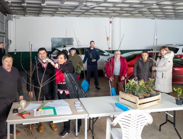 La alcaldesa y los concejales Isabel Herrera y Fernando Sañudo hacen entrega de los árboles a los vecinos de Polanco que lo solicitaron