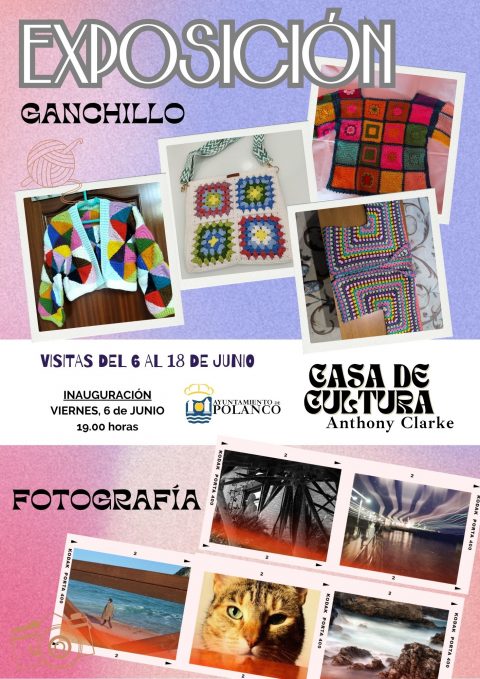 Cartel exposición talleres ganchillo y fotografía