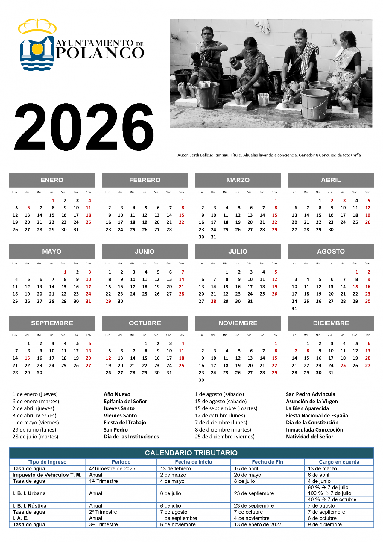 Calendario laboral y tributario año 2026