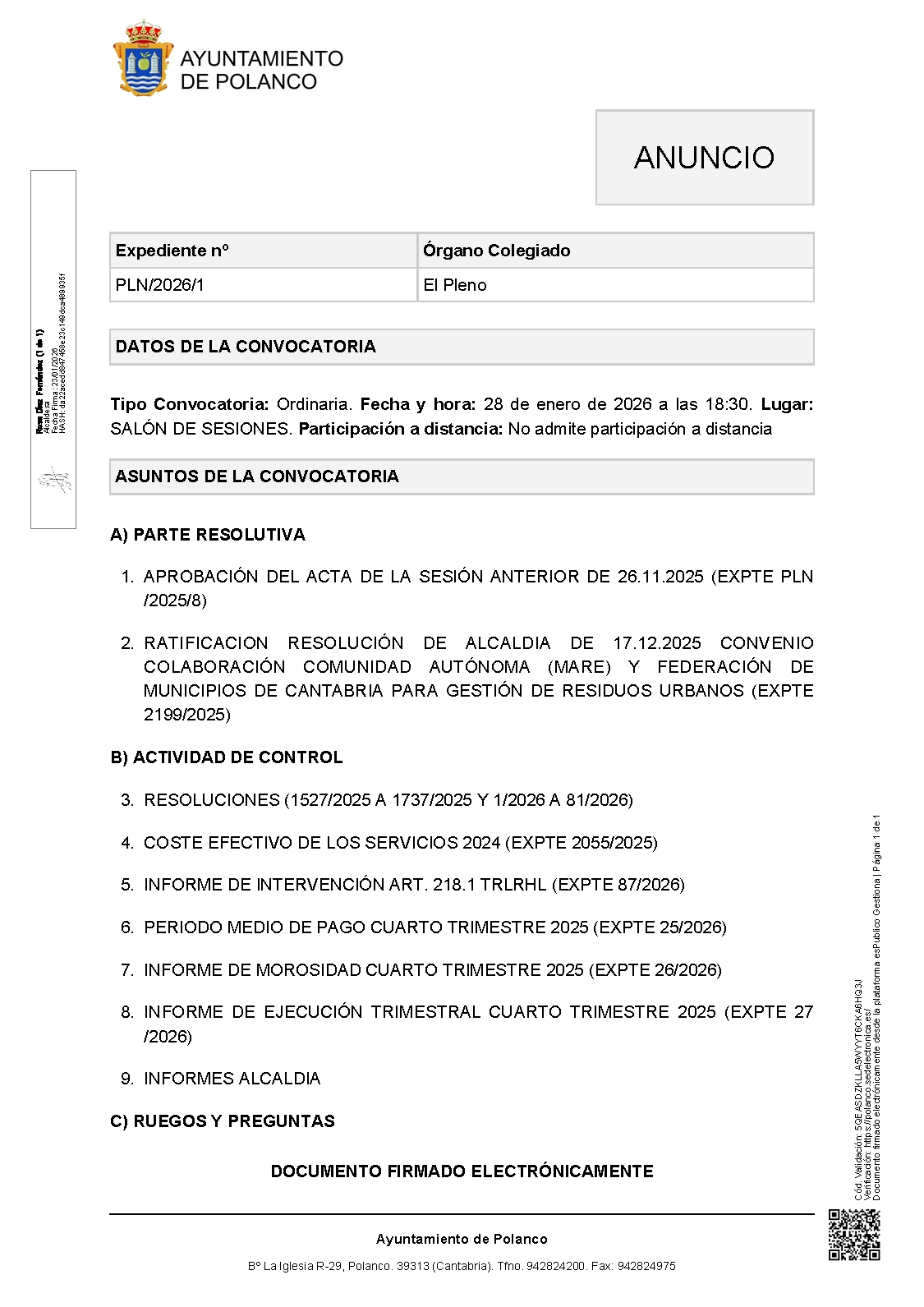 Anuncio Pleno 28/01/2026