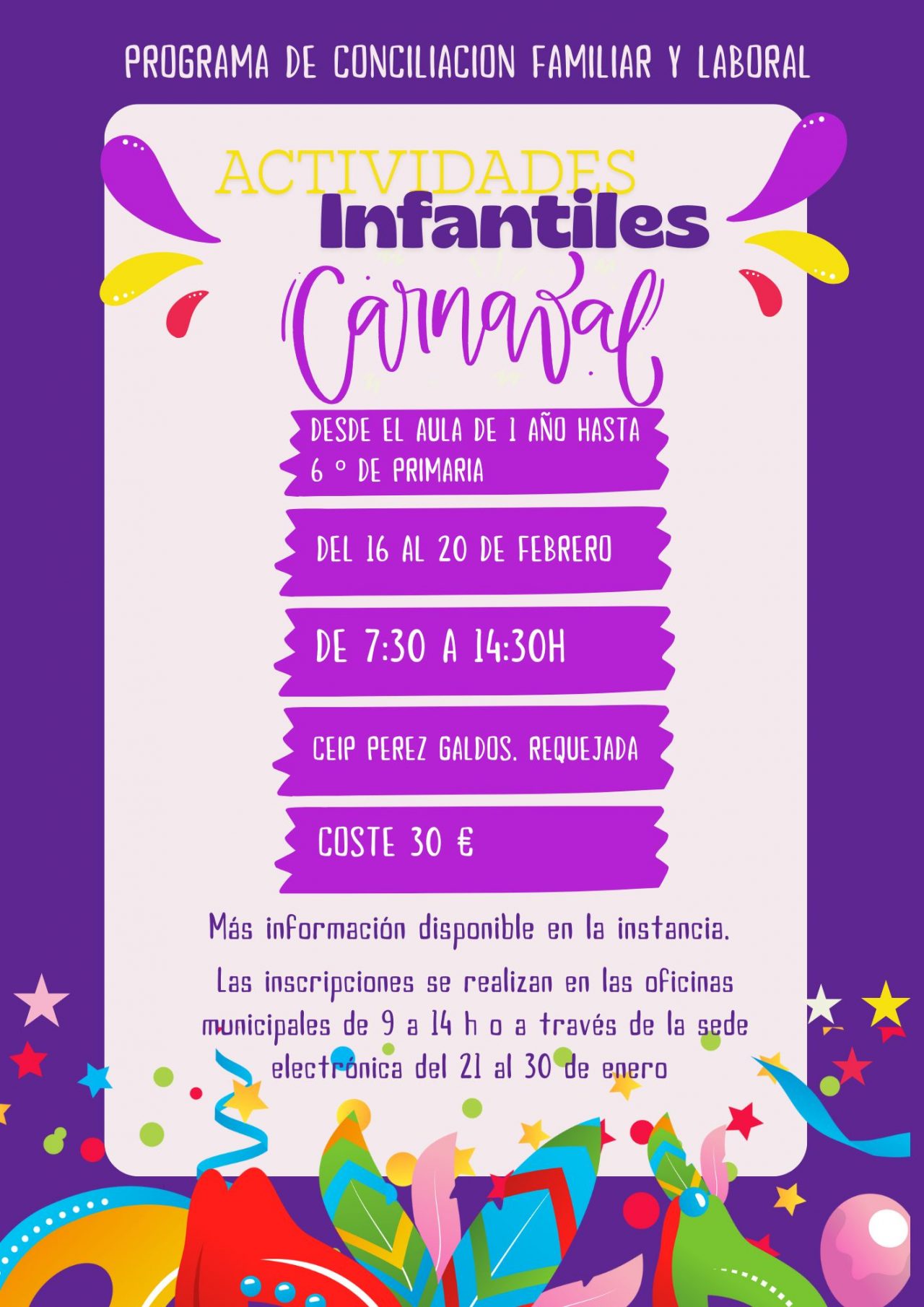 Cartel informativo periodos no lectivos curso 2025 / 2026 Carnaval