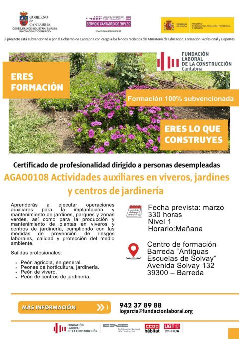 Cartel formación "Actividades auxiliares en viveros, jardines y centros de jardinería"