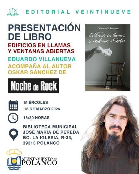 Cartel presentación del libro "Edificios en llamas y ventanas abiertas"