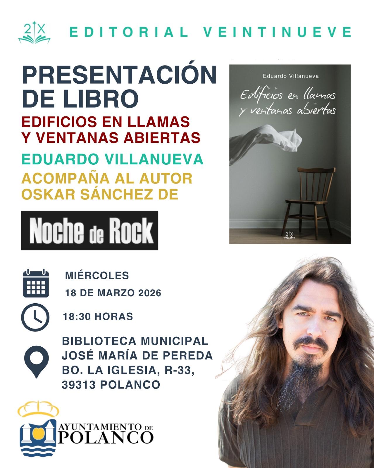 Cartel presentación del libro "Edificios en llamas y ventanas abiertas"