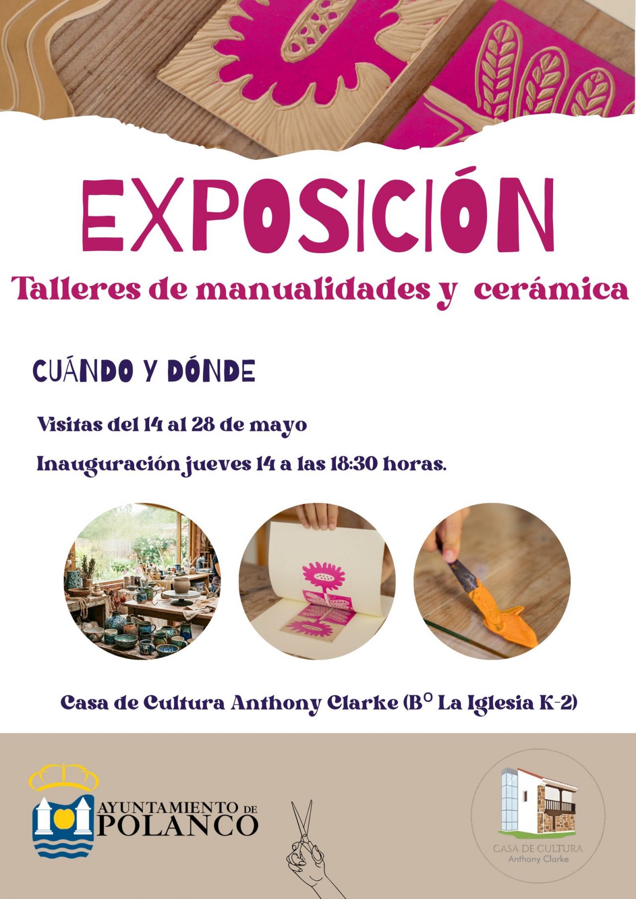 Cartel exposición talleres de manualidades y cerámica