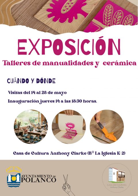 Cartel exposición talleres de manualidades y cerámica