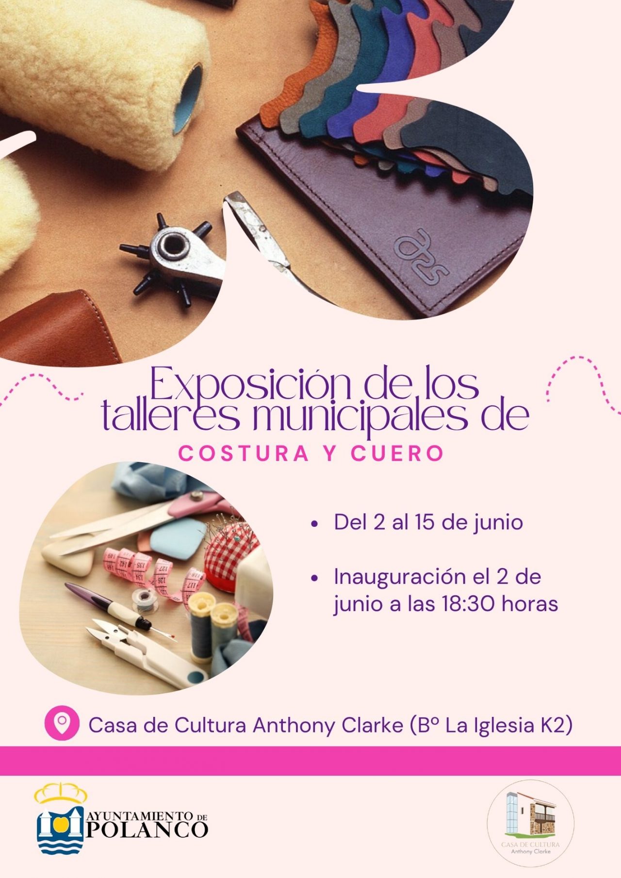 Cartel exposición talleres de costura y cuero