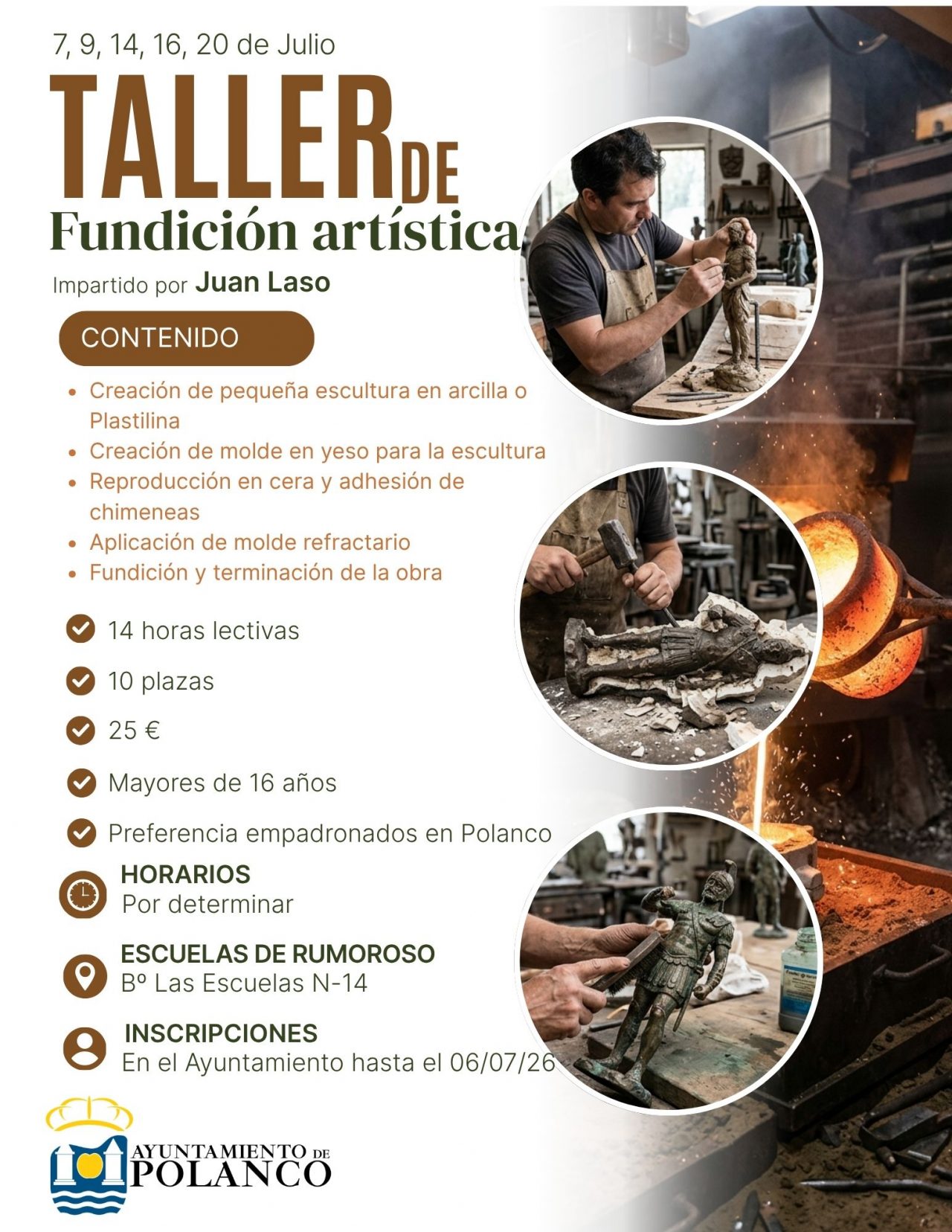 Cartel taller de fundición artística julio 2026