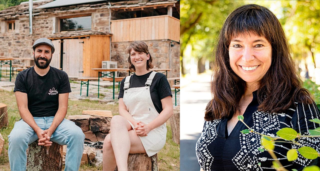 Yayo Herrero, y Sarah Hart y Aitor Lobato, de La Lleldería, Tomateros Mayores de Cantabria 2026 de la Feria Nacional del Tomate Antiguo de Polanco
