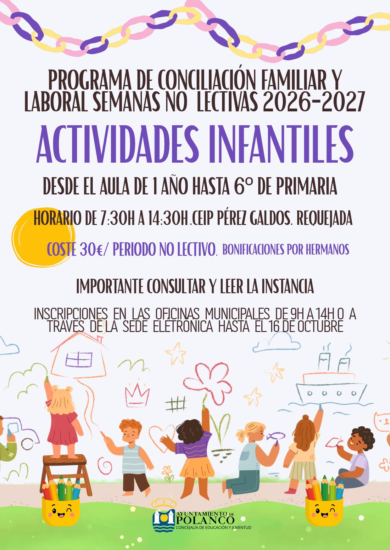 Cartel Programa de conciliación familiar y laboral semanas no lectivas curso 206 / 2027